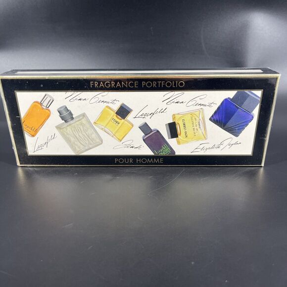 VINTAGE FRAGRANCE PORTFOLIO POUR HOMME RARE 6 MINI COLOGNE SET FENDI LAGERFELD